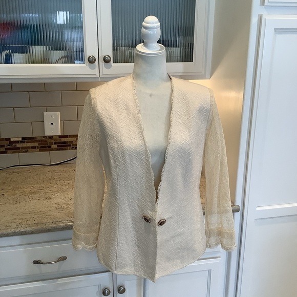 Vintage Dorothy Schoelen Platinum Jacket Blazer Size Large Linen Blend - Picture 1 of 9